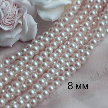 Майорка Pink Pearls 8 мм, розовая, 1 нить, МА081