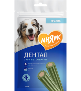 Мнямс Dental Лакомство для собак "Зубные палочки" с хлорофиллом и кроликом 100гр.