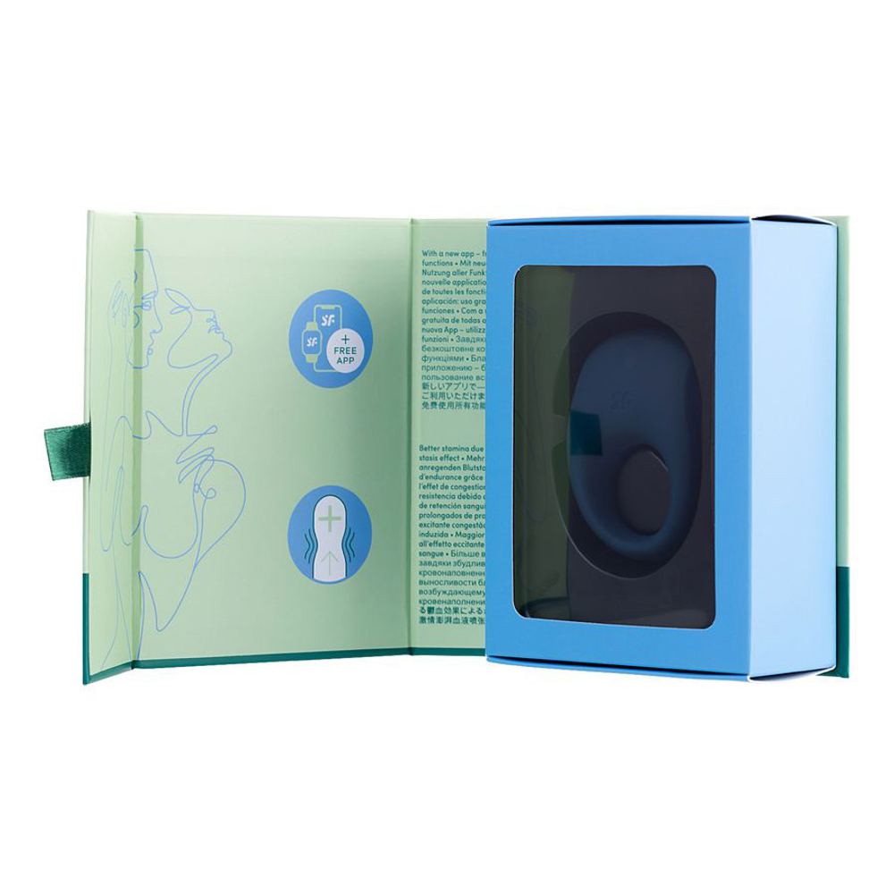 Темно-синие эрекционное виброкольцо 3см с управление через приложение Satisfyer Strong One Vibrating Cock Ring Dark Blue