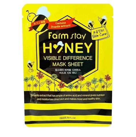 FARMSTAY МАСКА ТКАНЕВАЯ ДЛЯ ЛИЦА С МЕДОМ И ПРОПОЛИСОМ VISIBLE DIFFERENCE MASK SHEET HONEY, 23 ML