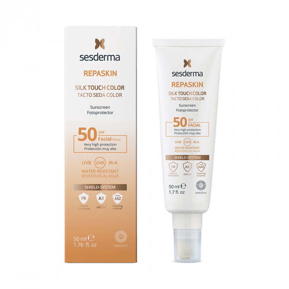 REPASKIN SILK TOUCH COLOUR Facial sunscreen SPF 50 – Средство солнцезащитное с нежностью шелка с тонирующим эффектом для лица СЗФ 50