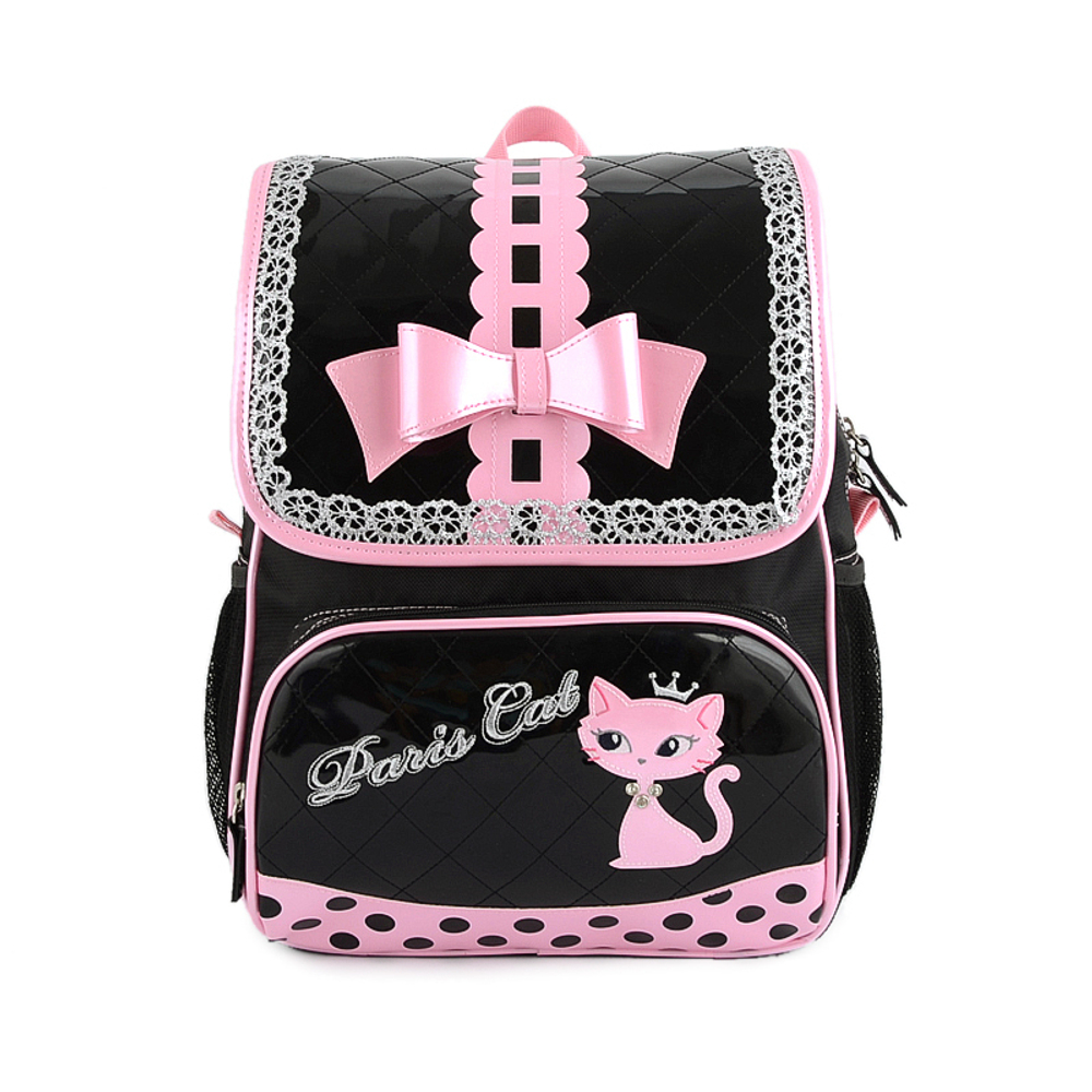 Рюкзак детский с декором кружевом, бантом и принтом кошки