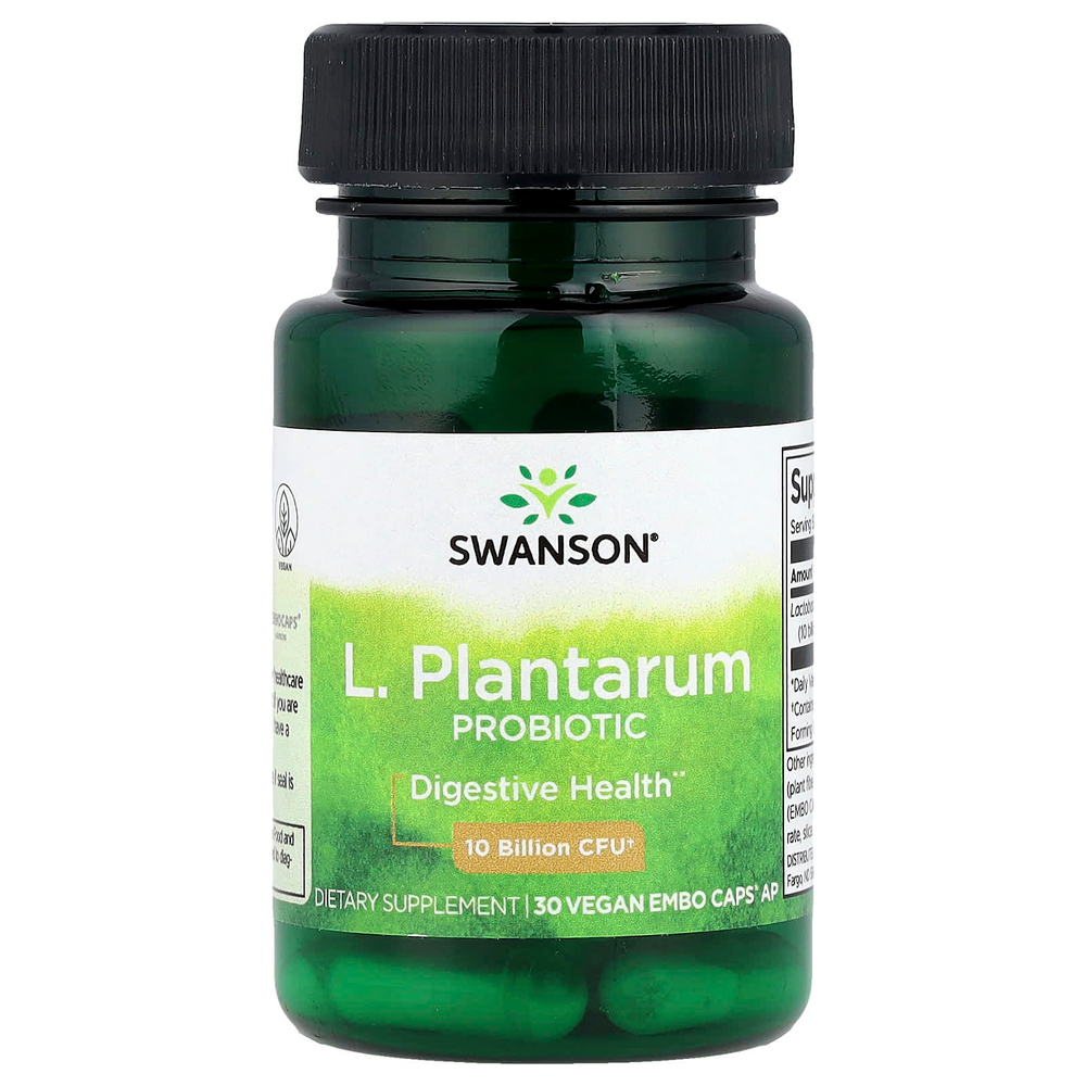 Swanson, пробиотические лактобактерии плантарум, 10 млрд КОЕ, 30 веганских капсул EMBO Caps AP