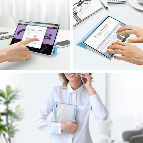 Чехол книжка синего цвета от Dux Ducis для Samsung Tab S10 Ultra, S9 Ultra и S8 Ultra, серия Toby Series Case, с функцией пробуждения и сна