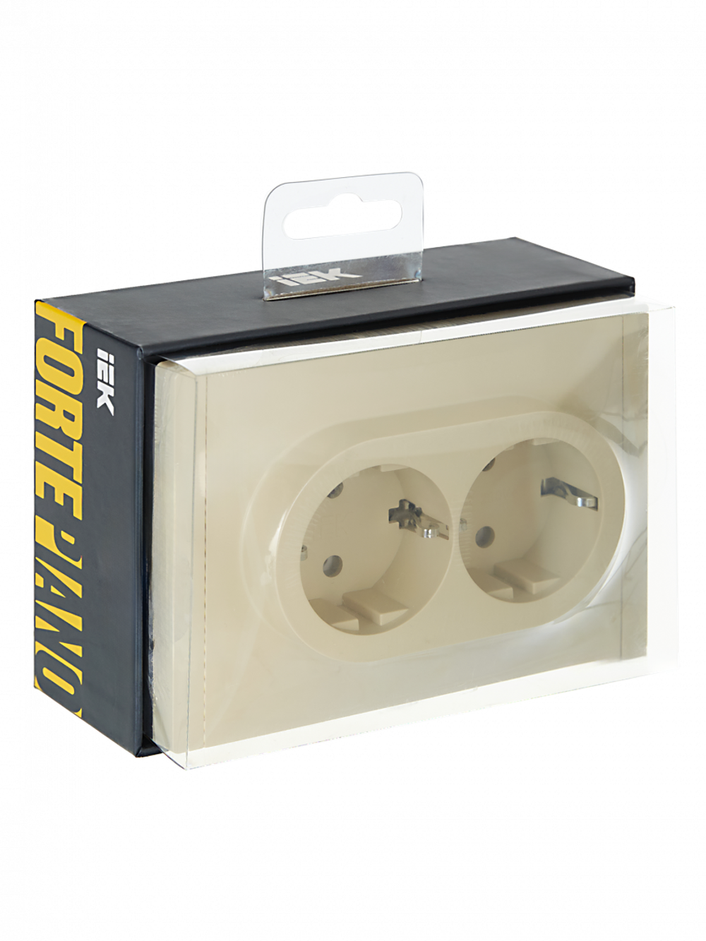 FORTE&PIANO Розетка 2-местная с заземлением с защитными шторками безвинтовое крепление 16А FP423 ваниль IEK