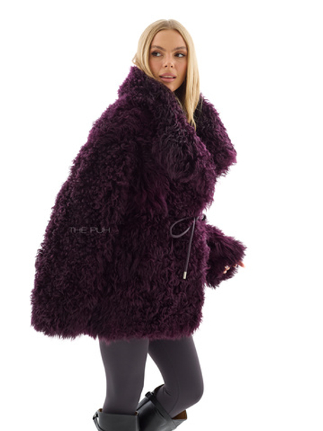 Бордовая шуба из овчины калган