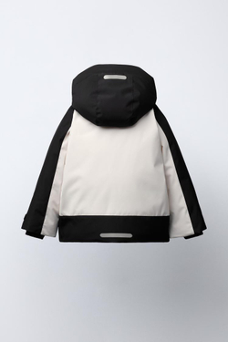 ZARA СТЕГАНАЯ ВОДОНЕПРОНИЦАЕМАЯ И ВЕТРОЗАЩИТНАЯ КУРТКА COLOR BLOCK, ЧЕРНЫЙ/ЭКРЮ