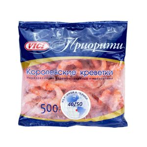 КРЕВЕТКИ КОРОЛЕВСКИЕ В ПАНЦИРЕ В/М 40/50 500ГР VICI