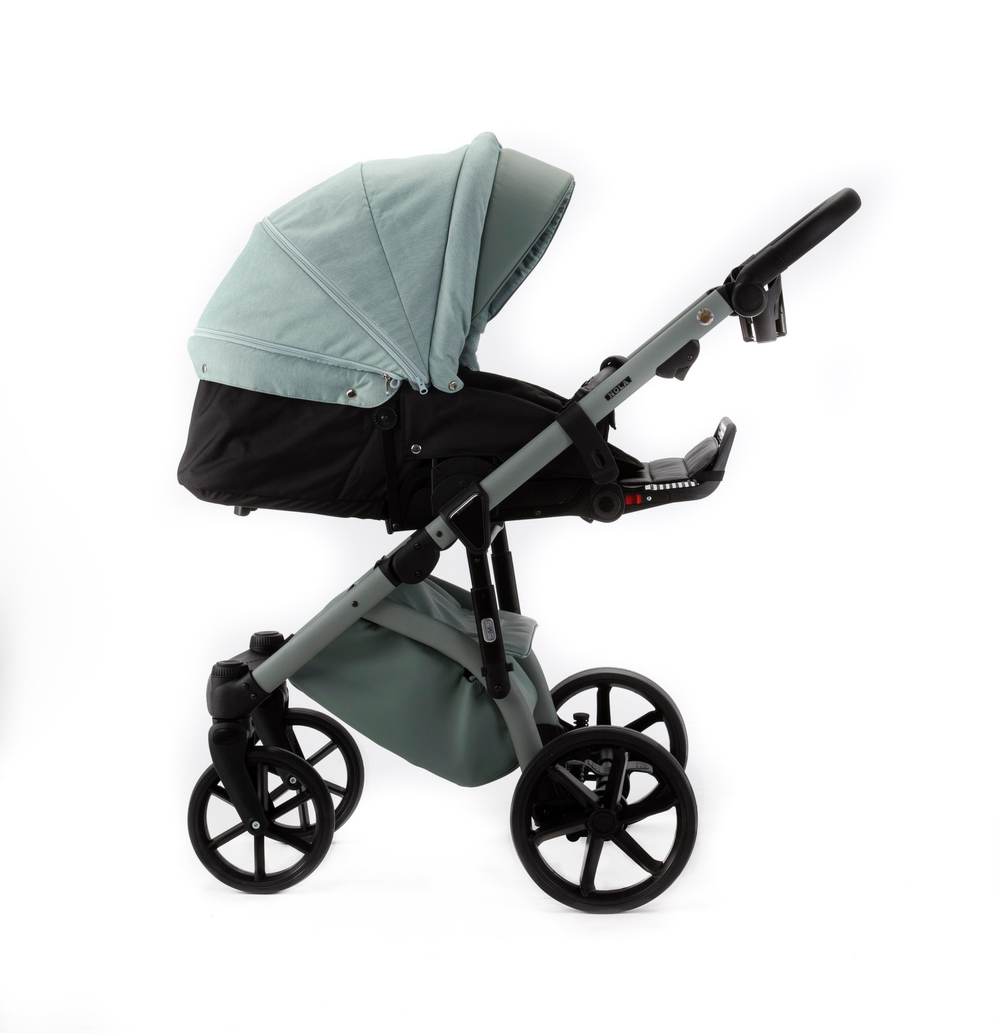 Детская универсальная коляска Adamex NOLA Natura MINT-8 (2в1) - Мятная ткань, Мятная экокожи
