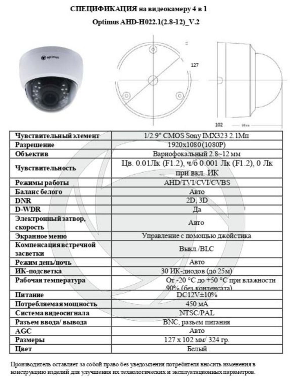 Видеокамера Optimus AHD-H022.1(2.8-12)_V.2
