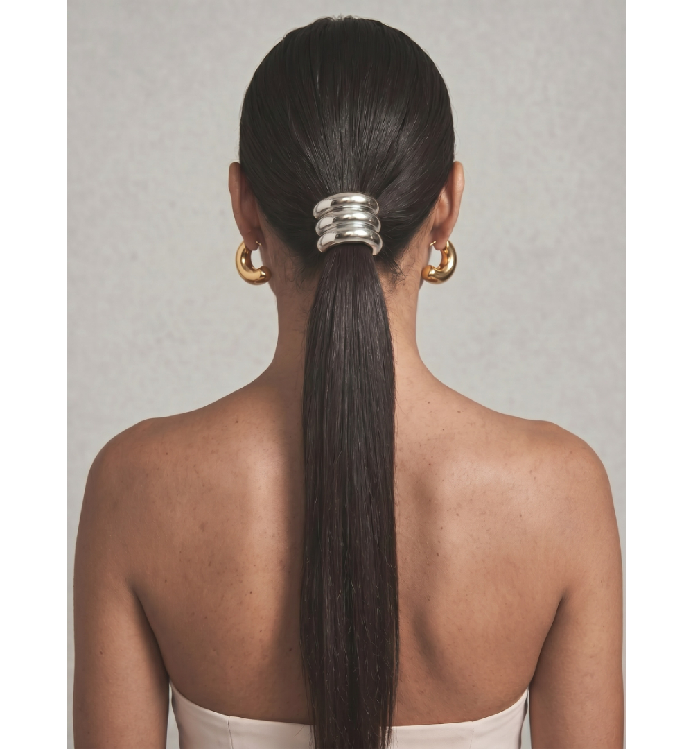 Резинка для волос металлическое полукольцо «TRIPLE HAIR CUFF SILVER», золото/серебро
