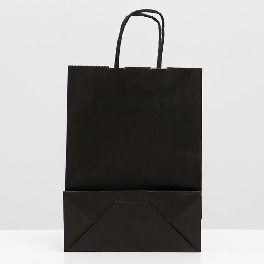 Крафт пакет 180 х 80 х 250 мм с крученными ручками, чёрный