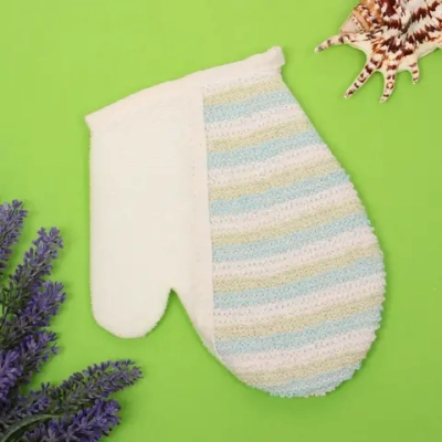 Мочалка - варежка массажная «SANTA MONIKA - LUMITA», цвет белый / голубой, 21*16.5см (ZIP пакет)