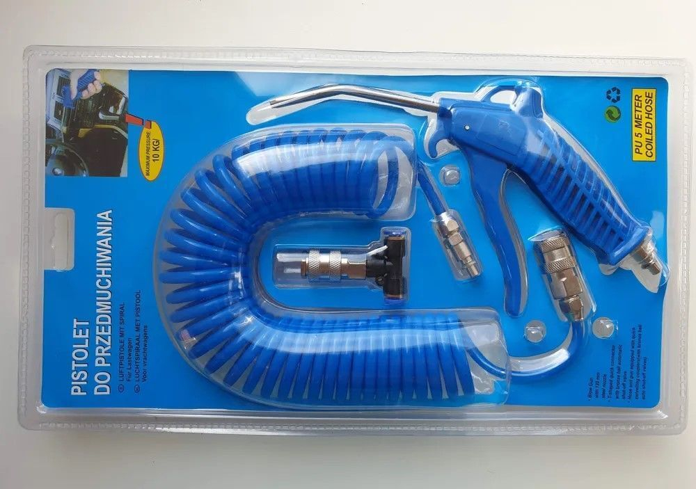 Пистолет продувочный JC164 комплект со шлангом 5 м (6*4 мм) и Т-обр. фитингом на быстрых разъемах Мини Евро