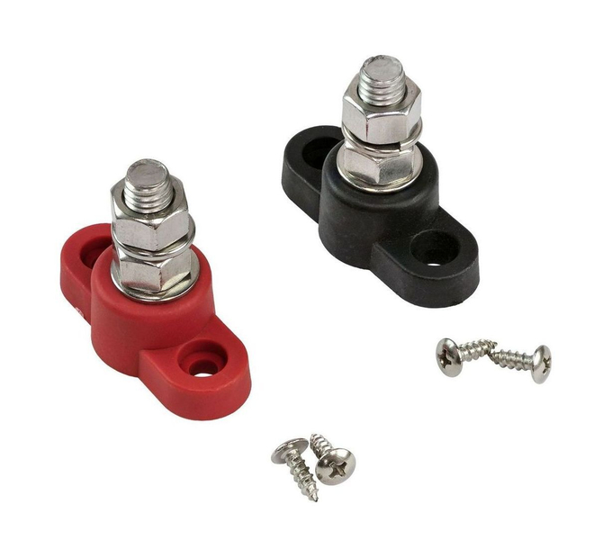 Клемма-штифт одинарная, M10, черная/красная, Marine Rocket