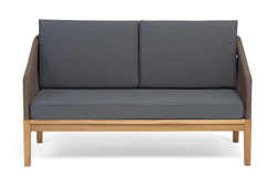 "Канны" диван 2-местный плетеный из роупа, основание дуб, роуп коричневый круглый, ткань темно-серая 027 NEW