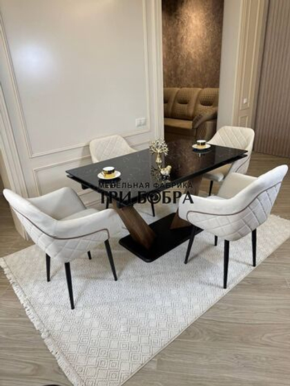 Кухонный раскладной стол "Вирджиния" , черный мрамор и 4 стула ШЕЛЛ