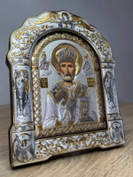 Николай Чудотворец, икона арочная с рамкой под стеклом, красное дерево 206х270