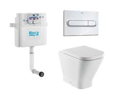Приставной унитаз + сидение микролифт + бачок + кнопка смыва ПЭК Roca THE GAP