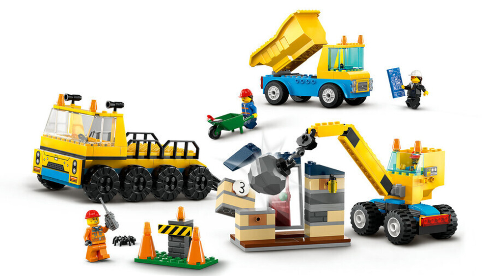 Конструктор LEGO City 60391 Строительные машины и кран с шаром для сноса