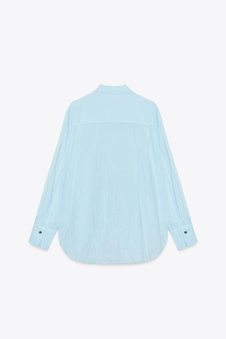 ZARA РУБАШКА ИЗ ЖАТОЙ ТКАНИ С ПУГОВИЦАМИ — ZW COLLECTION, ГОЛУБОЙ