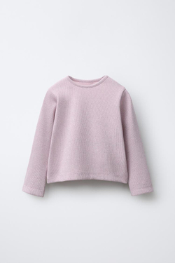 ZARA ФУТБОЛКА В РУБЧИК С БЛЁСТКАМИ, ПУДРОВО-РОЗОВЫЙ