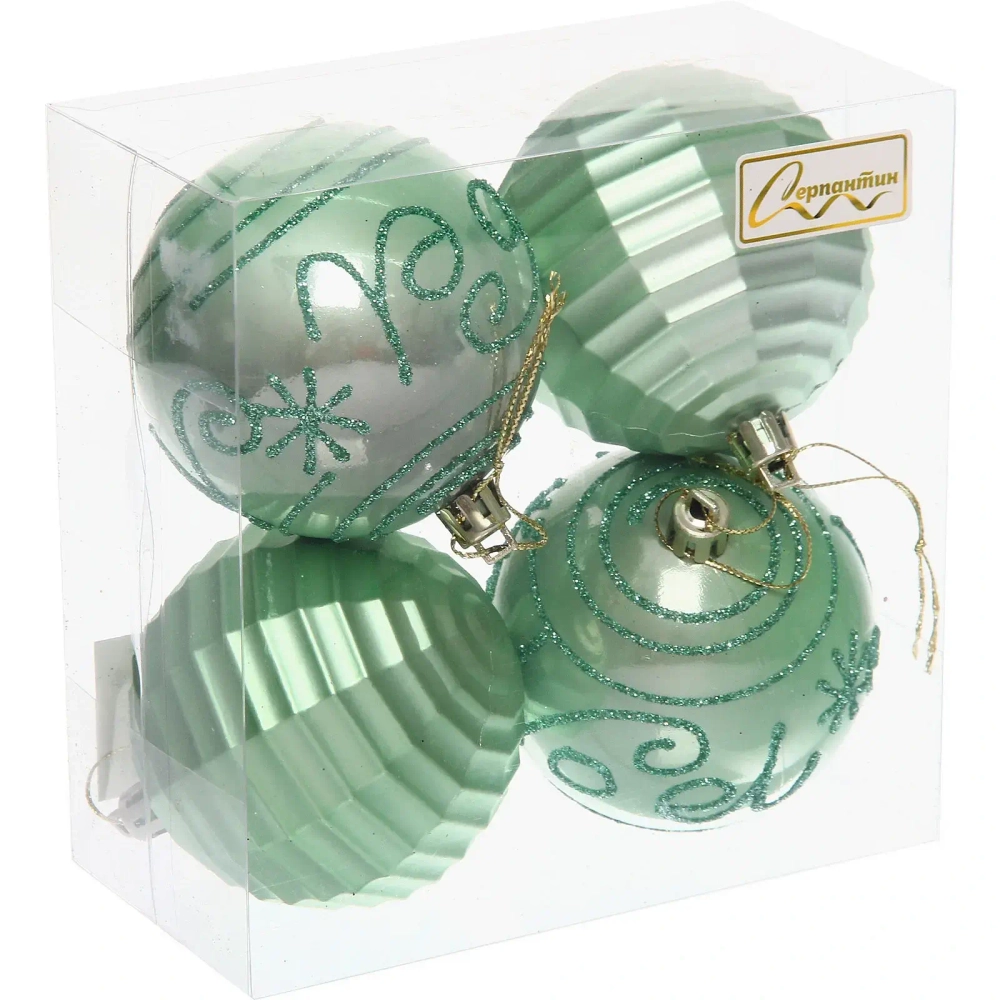 Набор шаров «Зимний коллаж» 7 см (в наборе 4 шт), Нежно-зеленый