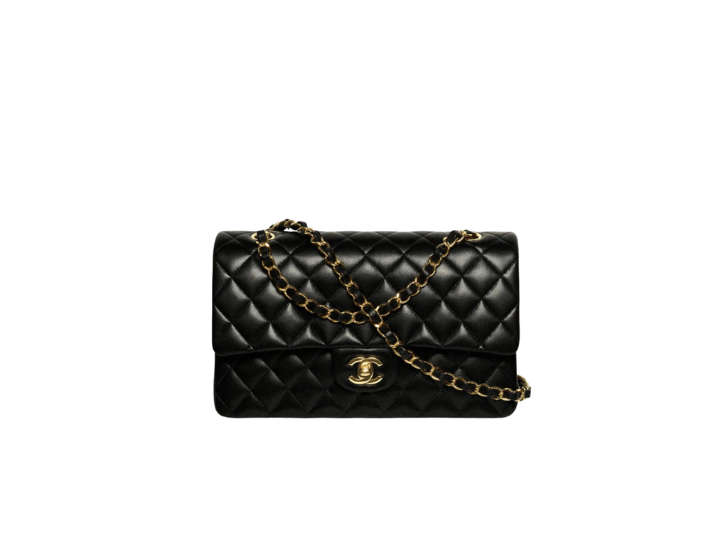 Сумка CHANEL Classic 11.12 из кожи ягнёнка с золотистой фурнитурой,черная