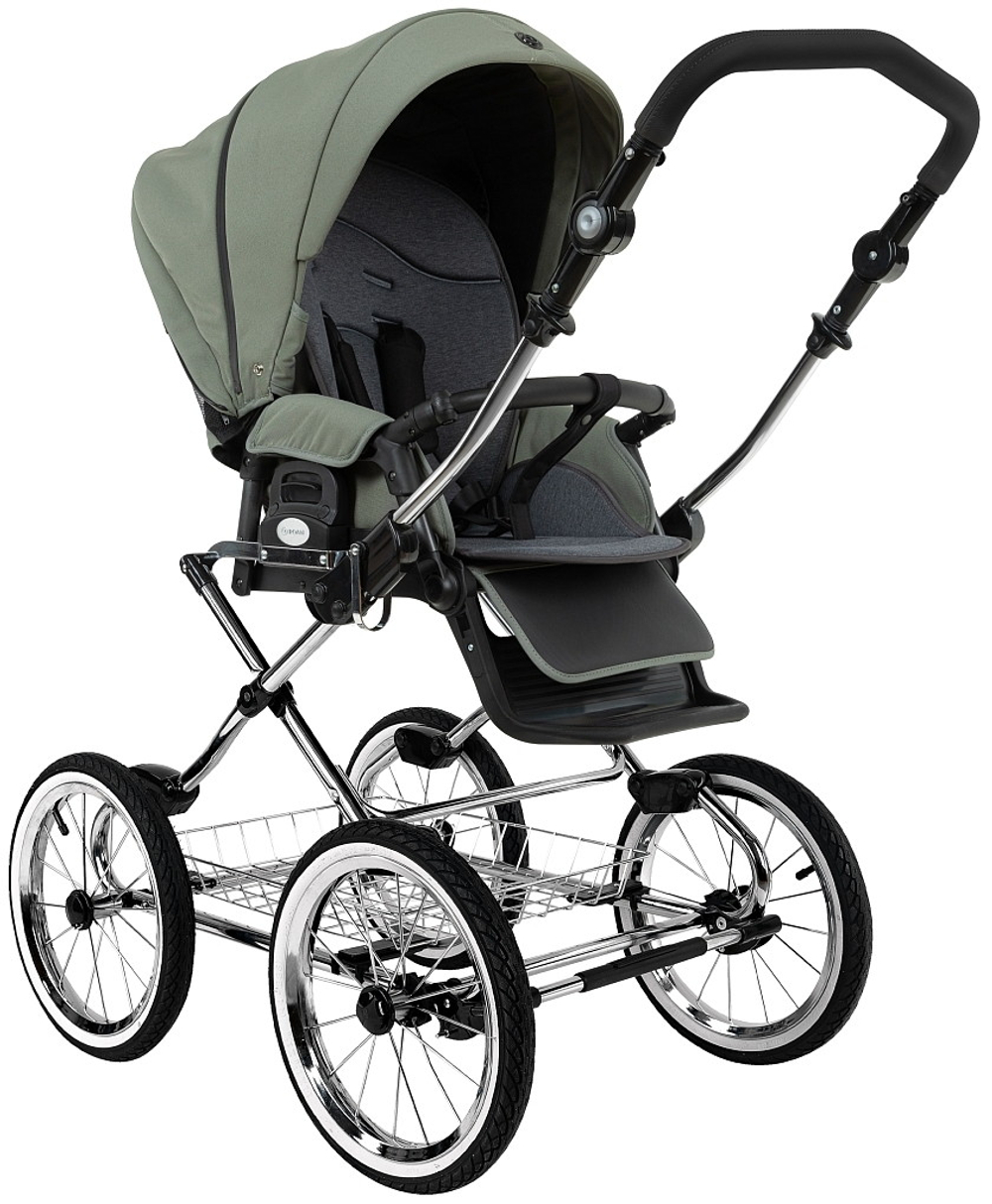 Детская коляска Roan Bass Next Classic d14 2.0 3 в 1 с автокреслом Tutis Elo Lux EduSky Black BSNC/92/2 Sage Green/Black/руч.Black