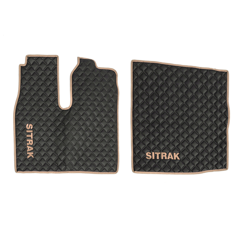 Ковры Sitrak C7H (экокожа, черный, бежевый кант, бежевая вышивка)