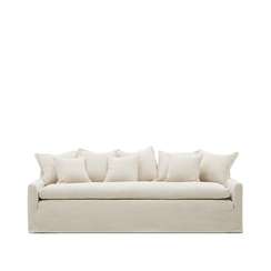 Чехол на 3-местный диван Zenira с подушками из хлопка и льна бежевого цвета, 230 см