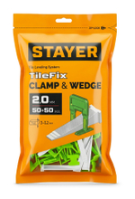 STAYER СВП TileFix, комплект: 2,0 мм, зажим + клин, 50 + 50 шт, система выравнивания плитки ″ворота″ (33843-H50)