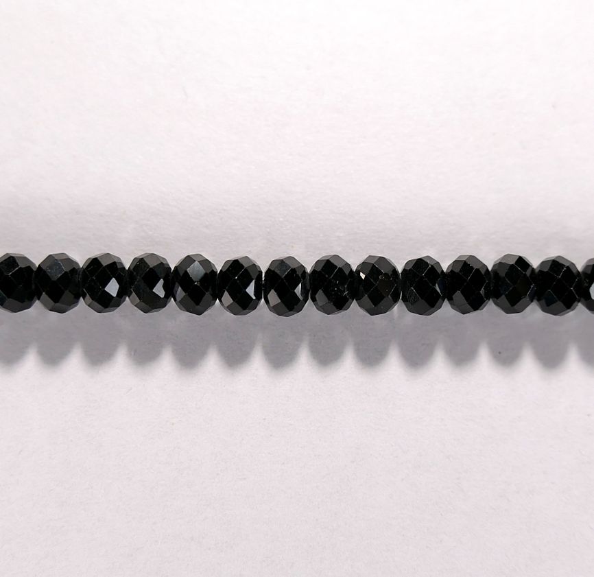 Бусина из шпинели черной, фигурная, 4x6 мм (рондель, граненая)