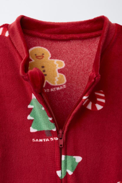 ZARA ВЕЛЮРОВЫЙ КОМБИНЕЗОН С ПРИНТОМ «ДЕРЕВЬЯ И ПЕЧЕНЬЕ», КРАСНЫЙ