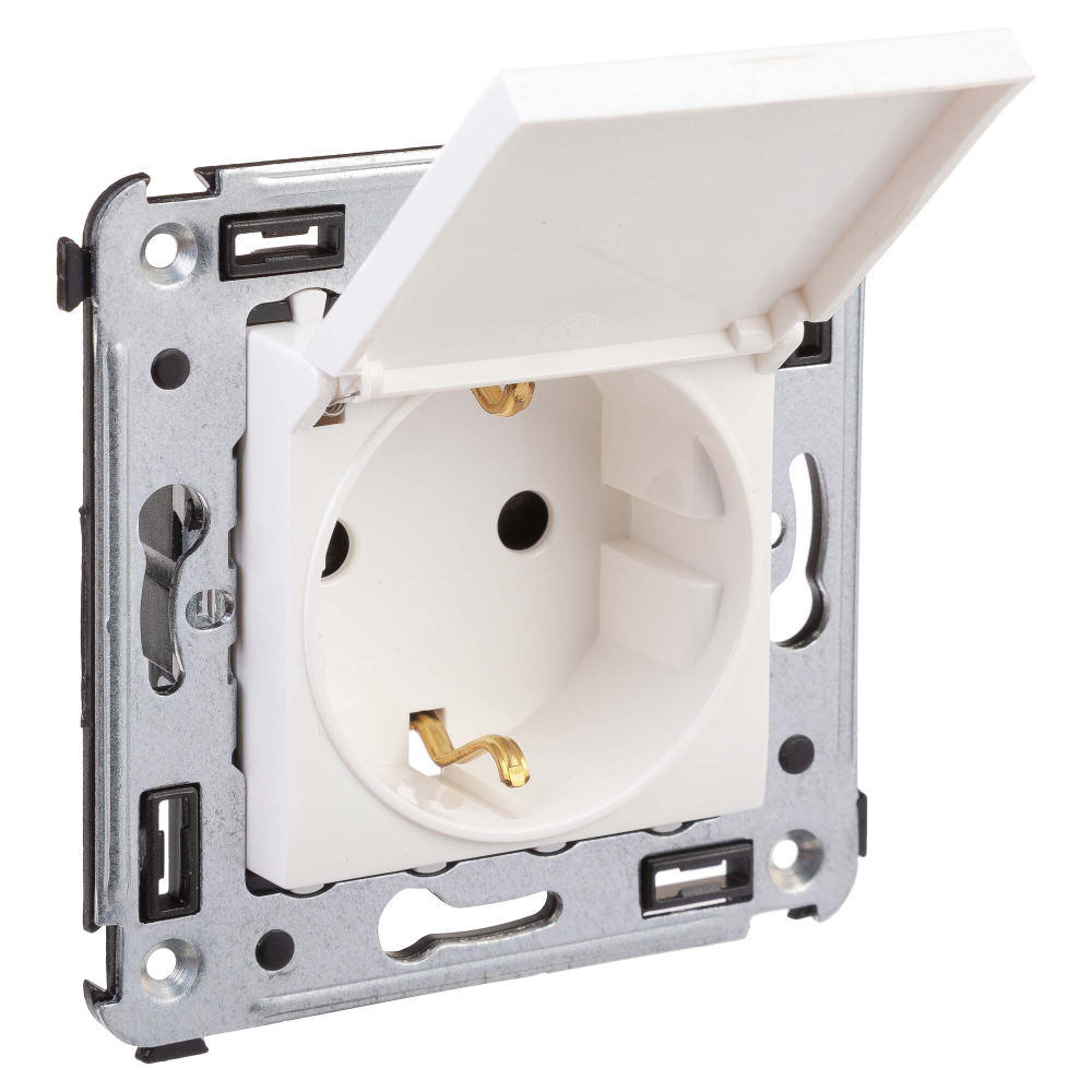 Розетка с крышкой в стену, 2P+E, с з/ш, "Avanti", "Белое облако"