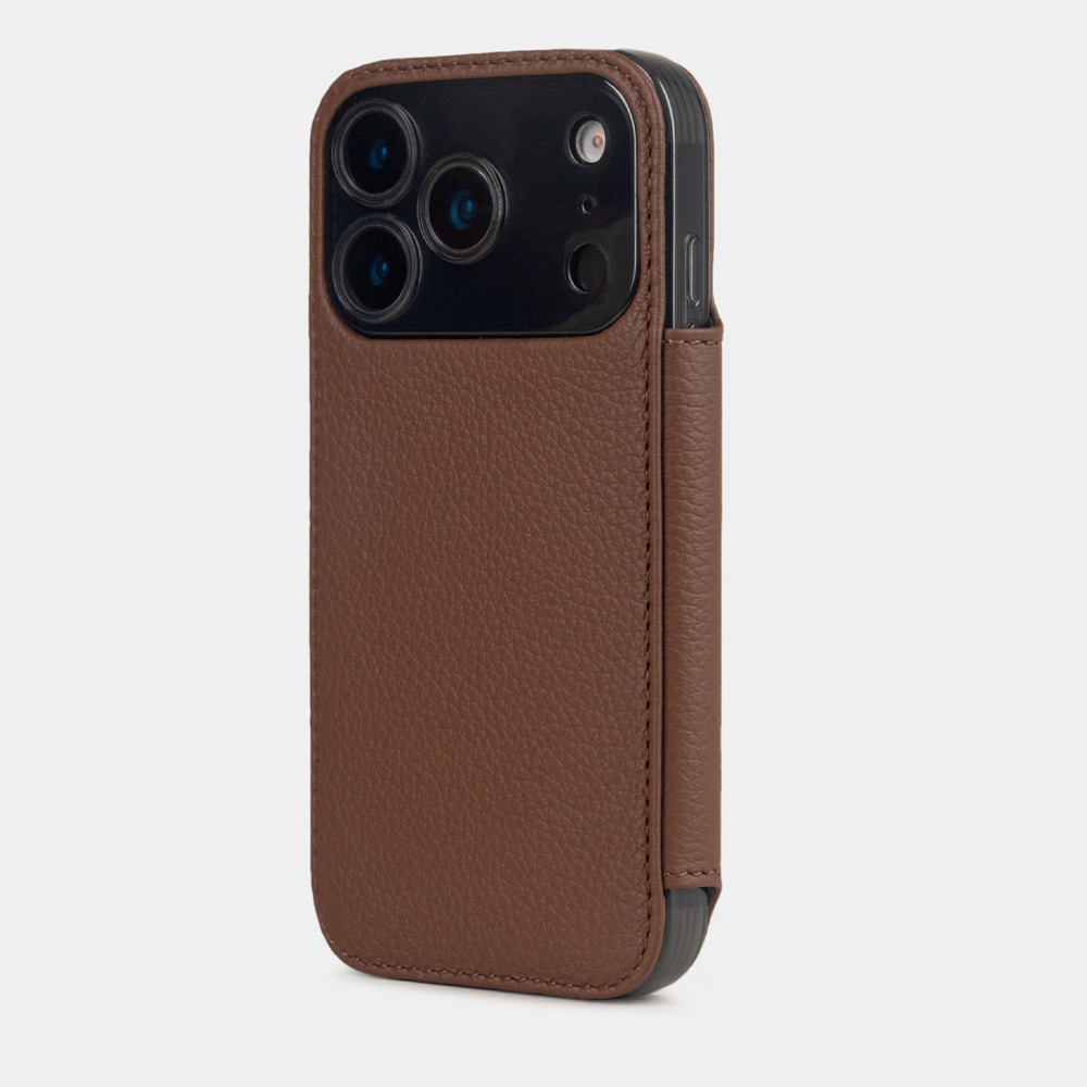 Чехол-книжка кожаная для iPhone 17 Pro, теленок цвета шоколад