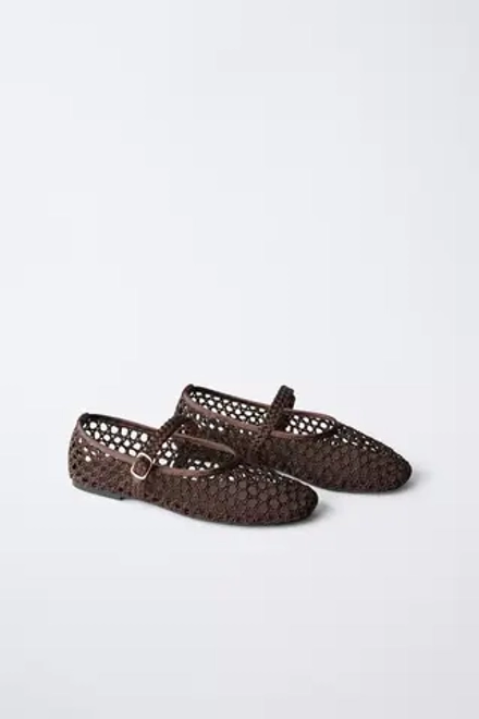 ZARA БАЛЕТКИ С ПЕРФОРАЦИЕЙ, КОРИЧНЕВЫЙ
