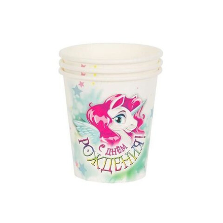 Стаканы бум С ДР Единорог 190 мл, 6 шт