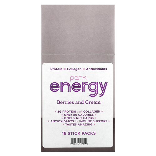 Perk Energy, Ягоды и сливки, 16 пакетиков в стиках по 19,2 г