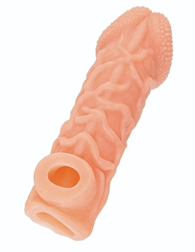 Телесная закрытая насадка с венками Cock Sleeve 006 Size S - 13,8 см. (Цвет: телесный)