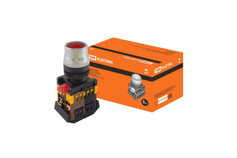 Кнопка ABLF-22 красный d22мм неон/230В 1з+1р TDM SQ0704-0001