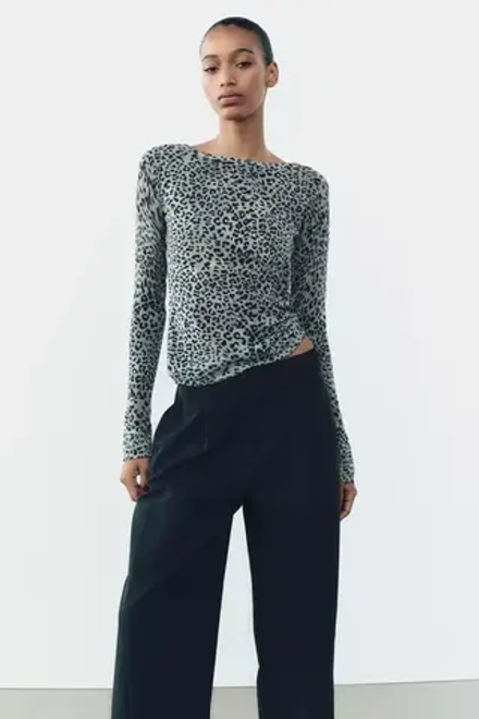 ZARA ТРИКОТАЖНЫЙ ТОП С ЛЕОПАРДОВЫМ ПРИНТОМ, ЛЕОПАРДОВЫЙ