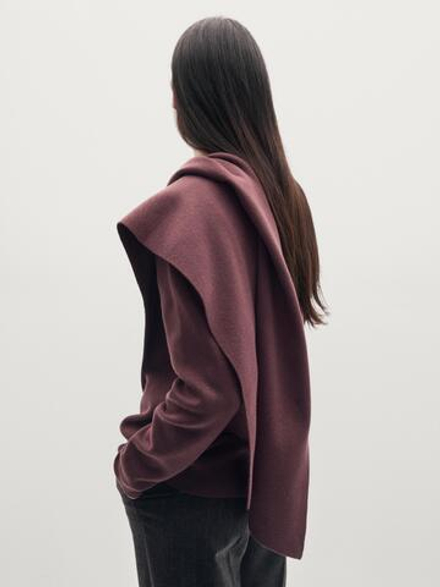 Massimo Dutti Вязаный свитер с шарфом, бордово-красный