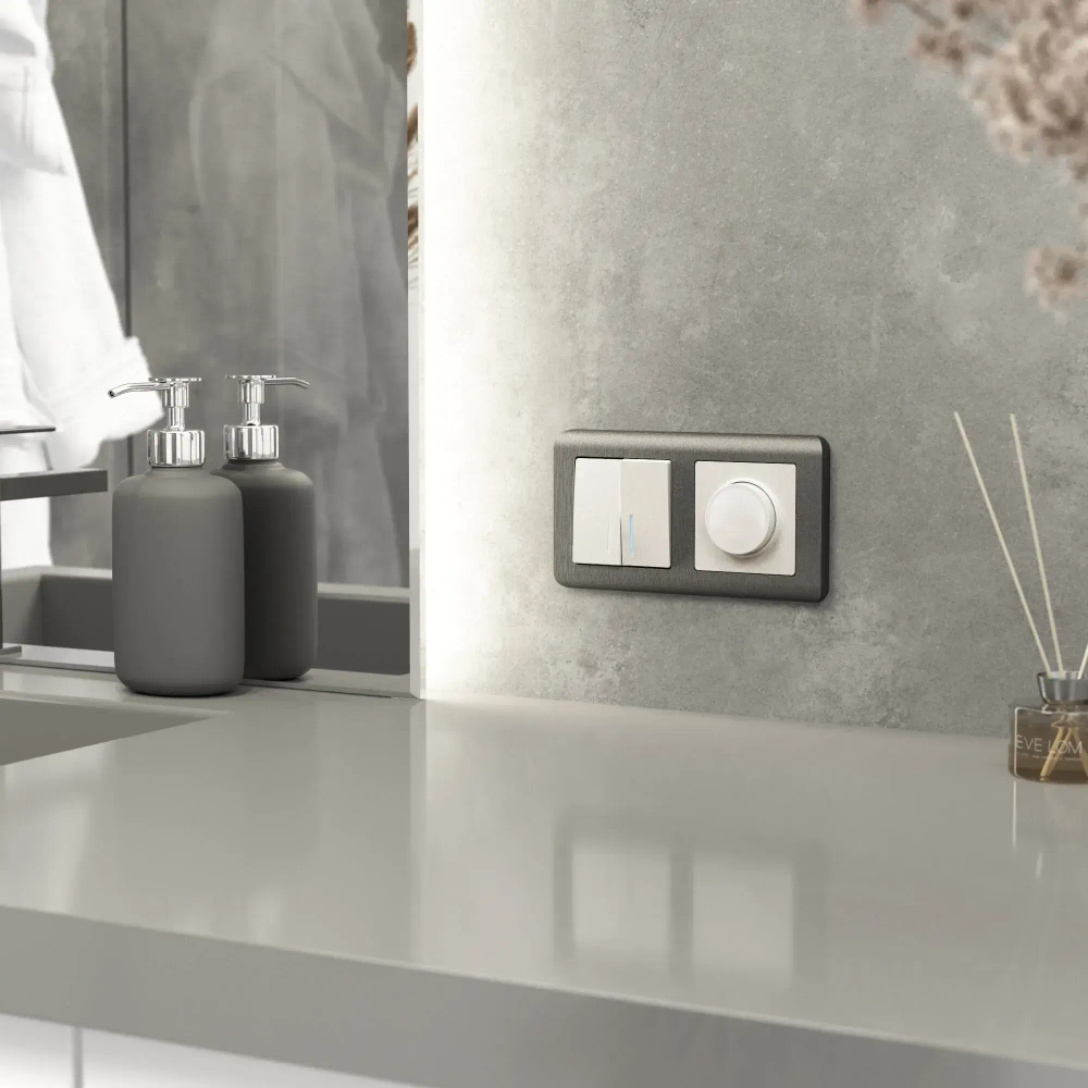 Выключатель двухклавишный с подсветкой (перламутровый рифленый) W1120113