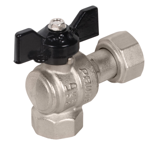 Кран шаровой латунный LD Pride 47.15.В-НкГк.У.Б Ду15 Ру40 угловой, с накидной гайкой (бабочка)