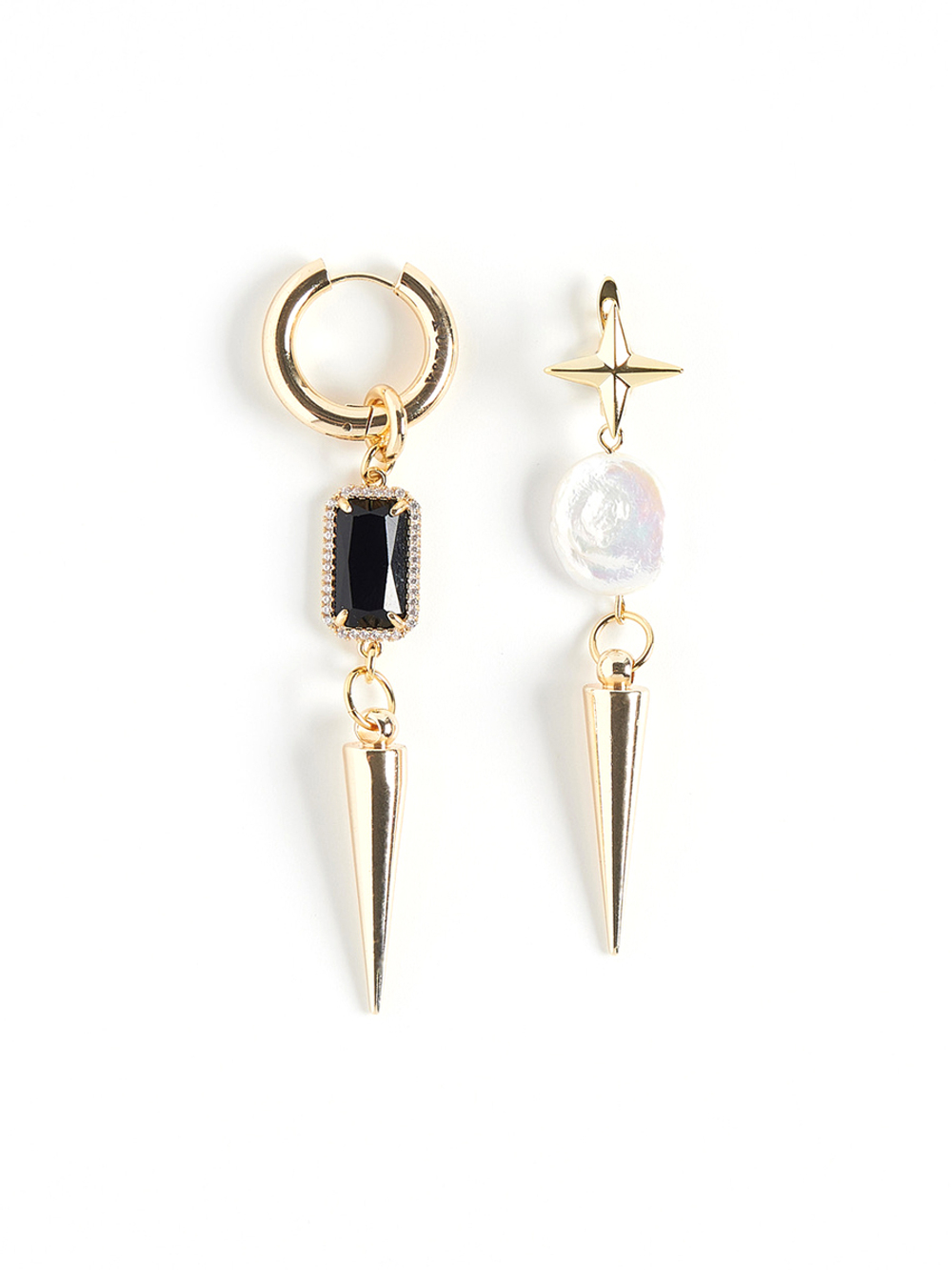 Серьги "Star pearl thorn" c черным агатом Gold