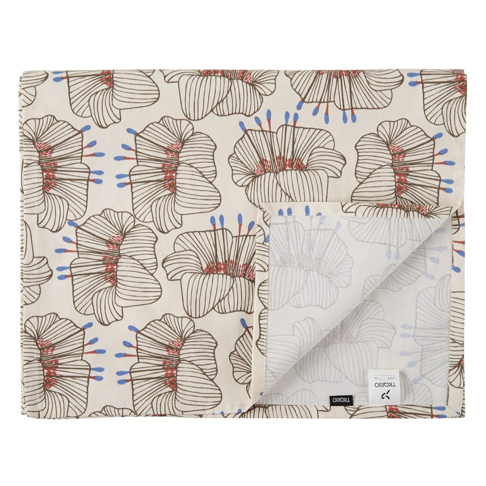 Дорожка на стол из хлопка молочного цвета с принтом Цветы из коллекции prairie, 45х150 см