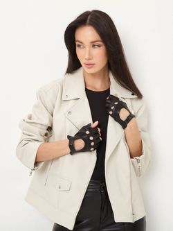 Перчатки без пальцев короткие кожаные