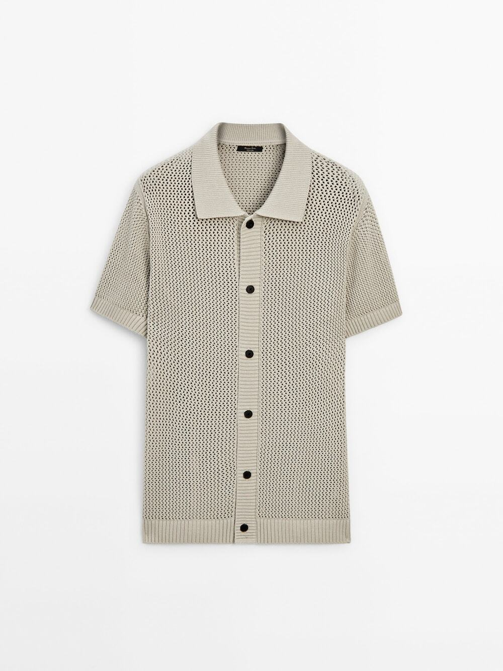 Massimo Dutti Кардиган с ажурным и пуговицами, бежевый