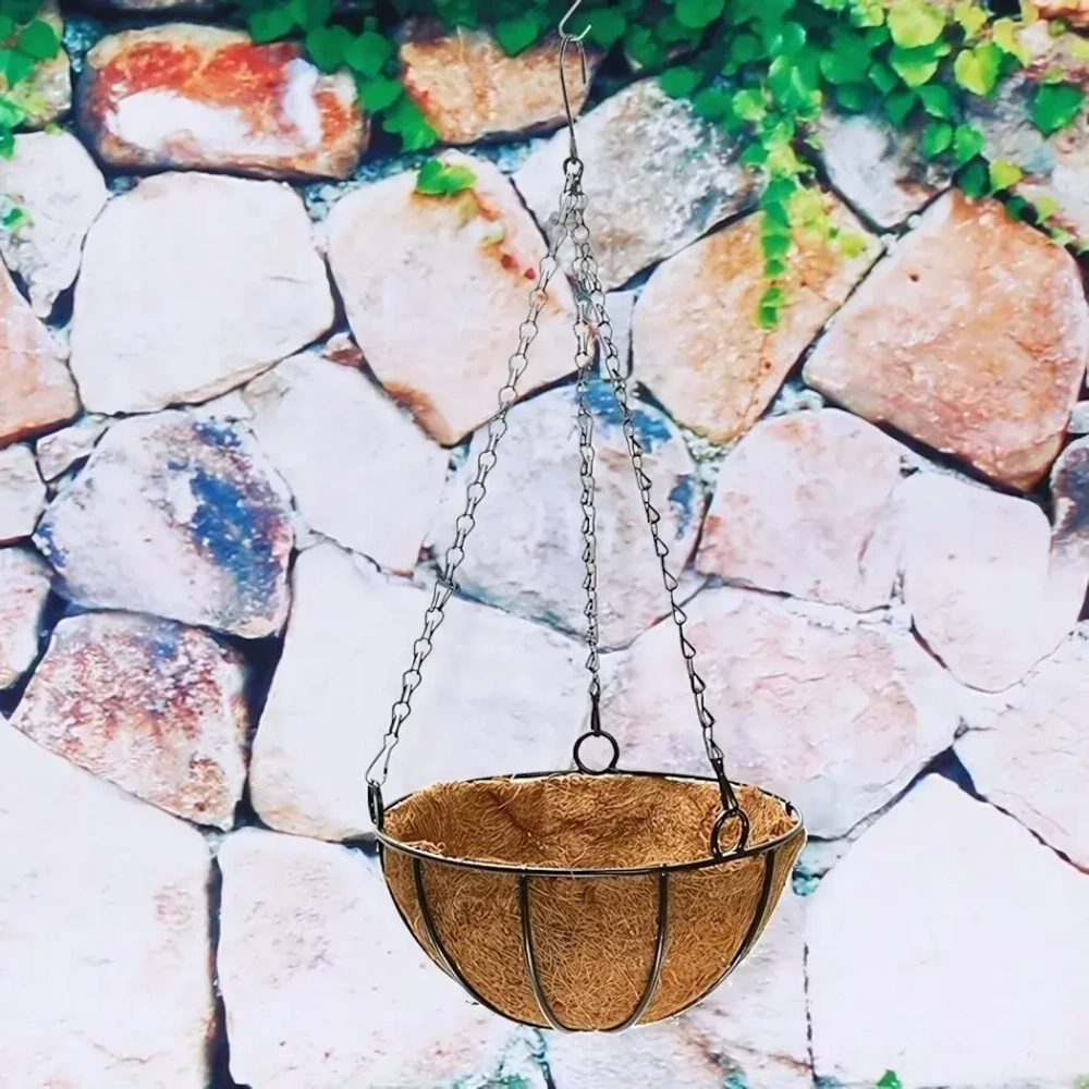 Кашпо для цветов 3л «Коковита» с кокосовым волокном, подвесное d=30см ДоброСад